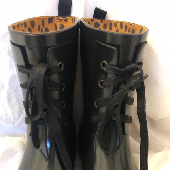 Women Black Mid-Calf Rubber Boots - Wellies - Picture 4 of 16